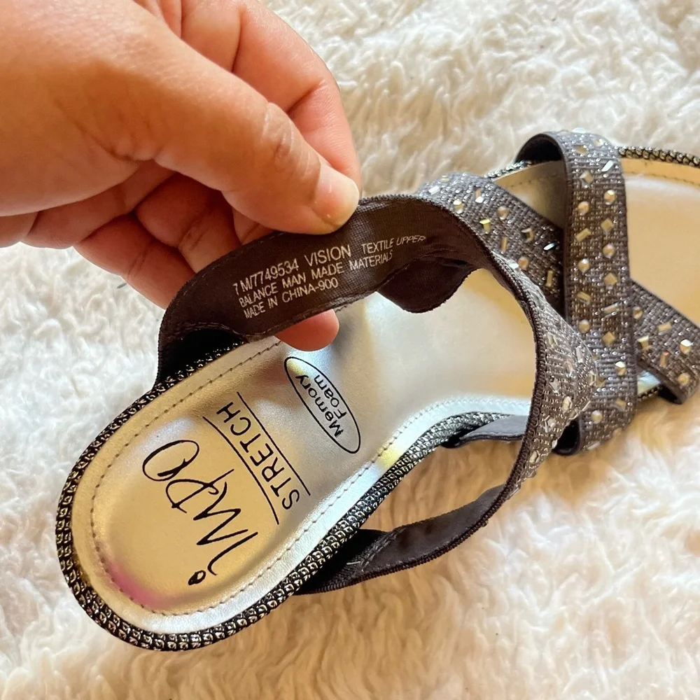 Impo Silver Beaded Wedge Sandals 7